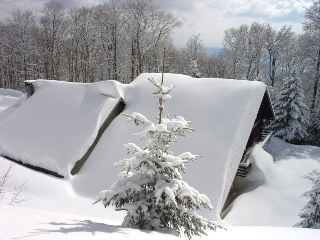 Chalet sous la neige